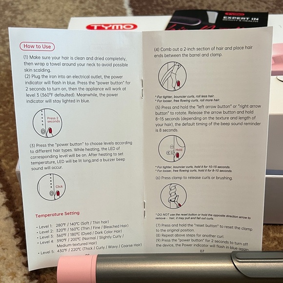 TYMO ROTA 1” Ionic Rotating Pink Curling Iron - Picture 7 of 15